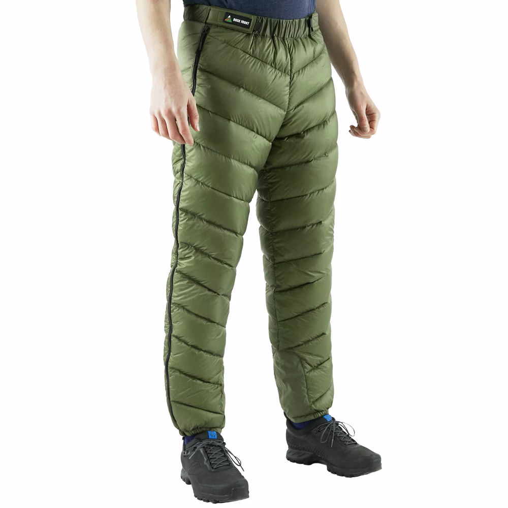 rock front fast&light down insulated full zip pants light olive front ROCK FRONT Fast&Light winter down insulated full zip pants light olive