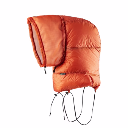 Warm backpacking down hood for winter ROCK FRONT Snorkel Balaclava with Apex tube