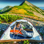 ROCK FRONT 400 Base UL backpacking down quilt in the tent