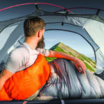 ROCK FRONT 400 Base UL backpacking down quilt in the tent