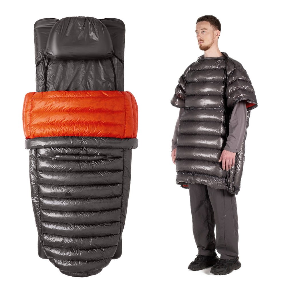 Levitate x ROCK FRONT Multiquilt 250, down insulated poncho quilt for ultralight backpacking